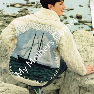 Bluenose Sweater Pattern,    pdf knitting pattern, cowichan style, vintage, white buffalo,true north knitting,cardigan, jacket, canadian