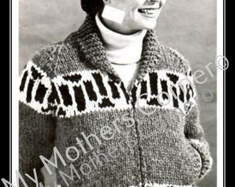 White Buffalo Sweater #22, pdf knitting pattern, cowichan style, vintage, white buffalo,true north knitting,cardigan, jacket, canadian