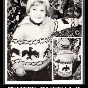 Childs Cowichan Thunderbird Sweater, pdf pattern, cowichan style, vintage, white buffalo,true north knitting,cardigan, jacket, canadian