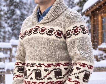 Suéter White Buffalo #160, patrón de tejido en PDF, estilo Cowichan, vintage, White Buffalo, cárdigan, chaqueta, canadiense