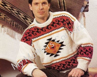 Earth Beat Sweater,#573, pdf pattern, cowichan style, vintage, white buffalo,true north knitting,cardigan, jacket, canadian