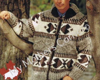 Inndian Lore,#1418, pdf pattern, cowichan style, vintage, white buffalo,true north knitting,cardigan, jacket, canadian