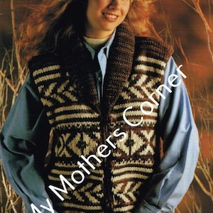 Fairisle Vest Pattern pdf pattern, cowichan style, vintage, white buffalo,my mothers corner,cardigan, jacket, canadian