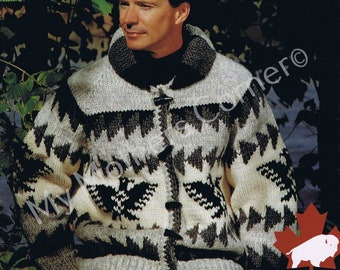 Thunder Bird,#1419, pdf pattern, cowichan style, vintage, white buffalo,true north knitting,cardigan, jacket, canadian