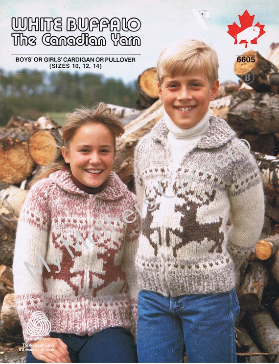 White Buffalo,#b6605, Pdf Pattern, Cowichan Style, Vintage, White