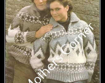 Patrón en PDF de búfalo blanco n.° 6729, estilo cowichan, vintage, búfalo blanco, el rincón de mi madre, cárdigan, chaqueta, canadiense.