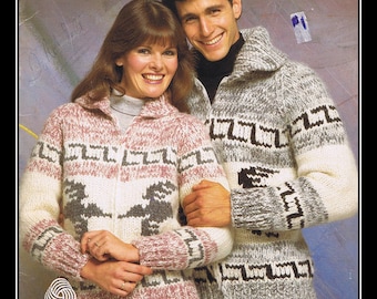 White Buffalo,#B6107, pdf pattern, cowichan style, vintage, white buffalo,true north knitting,cardigan, jacket, canadian