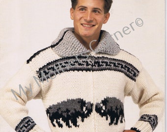 White Buffalo,#B6117, pdf pattern, cowichan style, vintage, white buffalo,true north knitting,cardigan, jacket, canadian