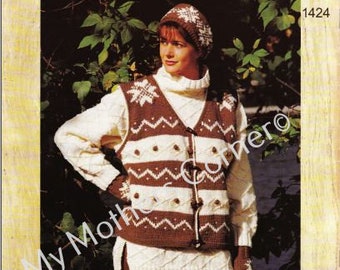 Bobbles and Snowflakes,#1424, pdf pattern, cowichan style, vintage, white buffalo,true north knitting,cardigan, jacket, canadian