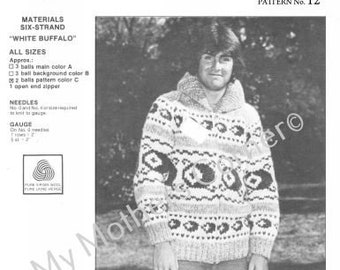 White Buffalo Sweater #12, pdf knitting pattern, cowichan style, vintage, white buffalo,true north knitting,cardigan, jacket, canadian