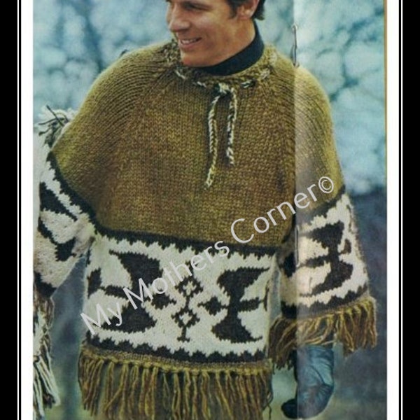 Icelandic Poncho, pdf pattern, cowichan style, vintage, white buffalo,true north knitting,cardigan, jacket, canadian