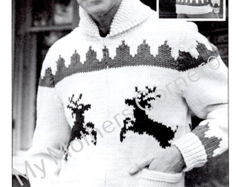 White Buffalo  Sweater #416, Reindeer,pdf knitting pattern, cowichan style, vintage, white buffalo,cardigan, jacket, canadian