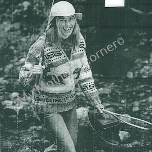 white buffalo #4 Sweater Pattern,    pdf knitting pattern, cowichan style, vintage, white buffalo,cardigan, jacket, canadian