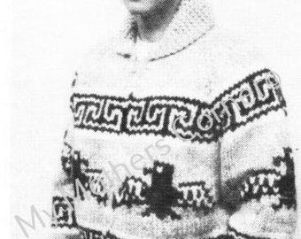 White Buffalo Sweater #16, pdf knitting pattern, cowichan style, vintage, white buffalo,true north knitting,cardigan, jacket, canadian