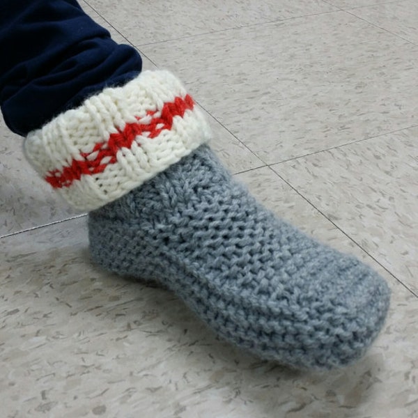 Slipper Boots Pattern, Sock Monkey, PDF pattern, instant download, Knitting pattern, slipper pattern, fits child to adult