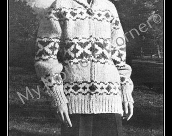 White Buffalo Sweater #3, pdf knitting pattern, cowichan style, vintage, white buffalo,true north knitting,cardigan, jacket, canadian