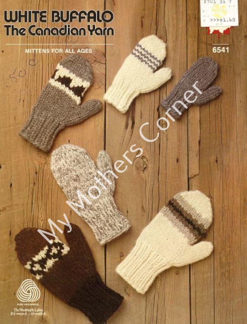 pdf knitting pattern cowichan style white buffalo,true north knitting,cardigan vintage White Buffalo Mitten #6541 canadian jacket