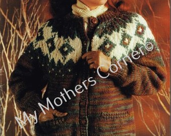 Fairisle Yoke Sweater, pdf pattern, cowichan style, vintage, white buffalo,true north knitting,cardigan, jacket, canadian