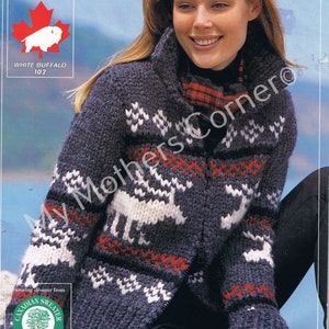 Reindeer Sweater #102, PDF,cowichan style, vintage, white buffalo,mymotherscorner,cardigan, jacket, canadian