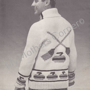 Chieftan Curling Sweater, pdf pattern, cowichan style, vintage, white buffalo,true north knitting,cardigan, jacket, canadian