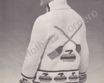 Chieftan Curling Sweater, pdf pattern, cowichan style, vintage, white buffalo,true north knitting,cardigan, jacket, canadian