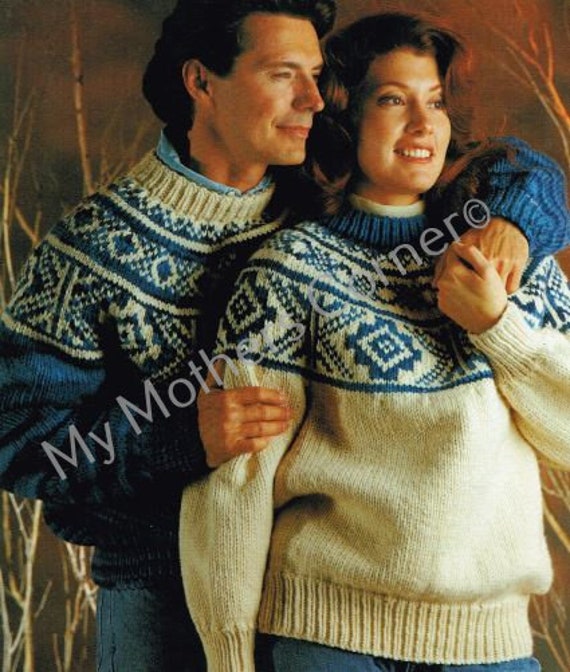 Fairisle Yoke Pullover Sweater Pdf Pattern Cowichan Style Vintage White Buffalo true North Knitting cardigan Jacket Canadian Etsy