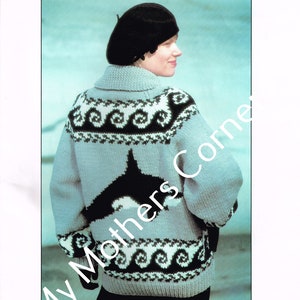 Whale Sweater , pdf pattern, cowichan style, vintage, white buffalo,true north knitting,cardigan, jacket, canadian, #559, Patons