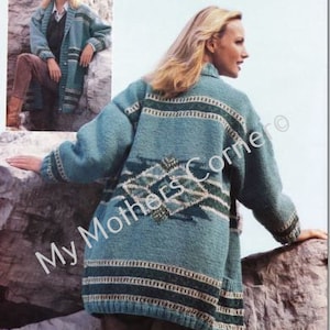 Foothills Sweater,#573, pdf pattern, cowichan style, vintage, white buffalo,true north knitting,cardigan, jacket, canadian