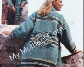 Foothills Sweater,#573, pdf pattern, cowichan style, vintage, white buffalo,true north knitting,cardigan, jacket, canadian