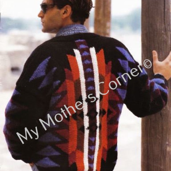 Navajo Blanket Sweater,#573, pdf pattern, cowichan style, vintage, white buffalo,true north knitting,cardigan, jacket, canadian