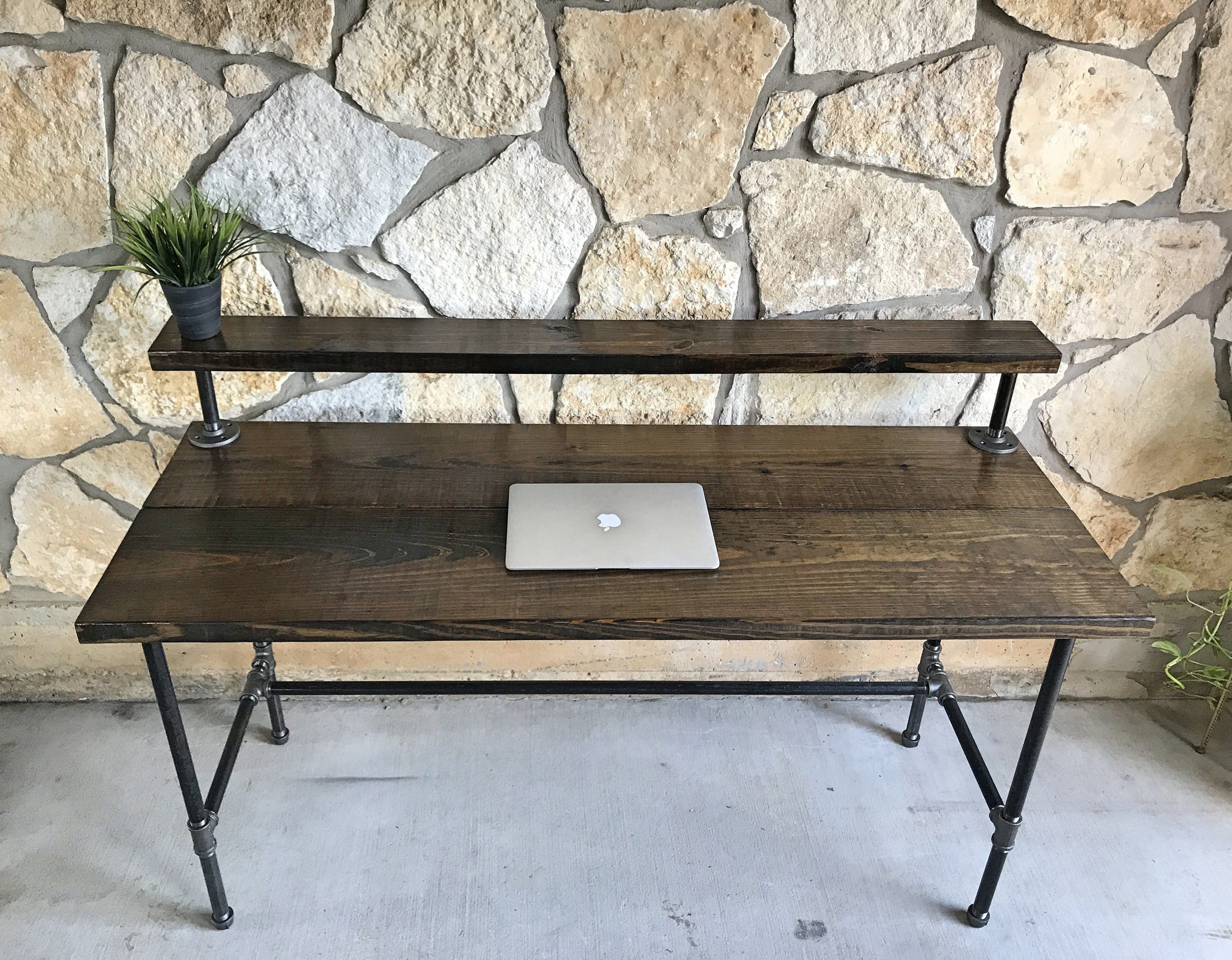Wood Office Desk with Shelf Etsy