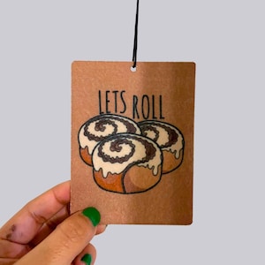 Lets Roll Cinnamon Rolls Punny  Hanging Car Air Freshener Halloween Spooky Season car accessories car fragrance gift new driver