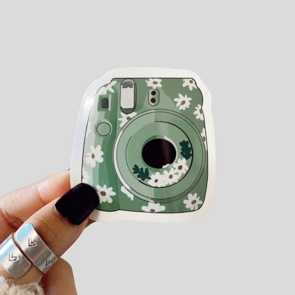 Polaroid Camera Green Flowers Waterproof Sticker | Instant Camera Polaroid Daisy Green Magnet | Photographer | Photography Lover Sticker