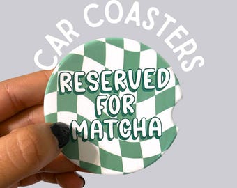 Matcha Car Coaster | Checkered Ceramic Cup Holder, Handmade car accessories new driver gift