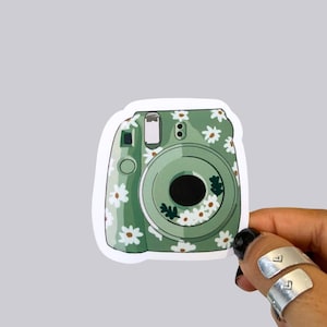 Polaroid Camera Green Flowers Waterproof Sticker | Instant Camera Polaroid Daisy Green Magnet | Photographer | Photography Lover Sticker