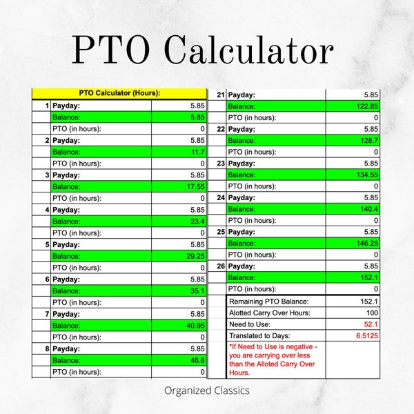 Paid Time off Calculator Etsy