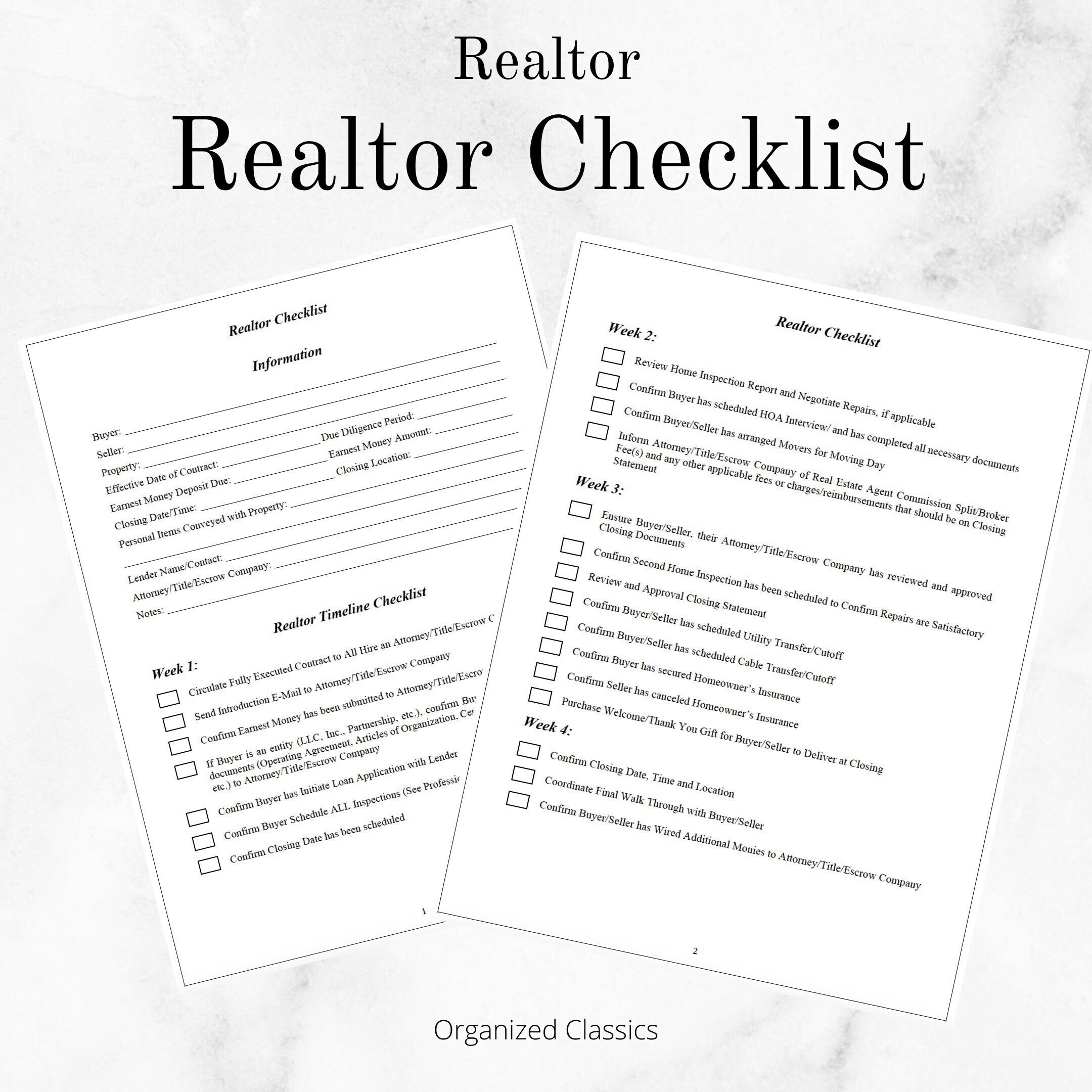 Realtor Checklist Real Estate Checklist Checklist for Real Etsy