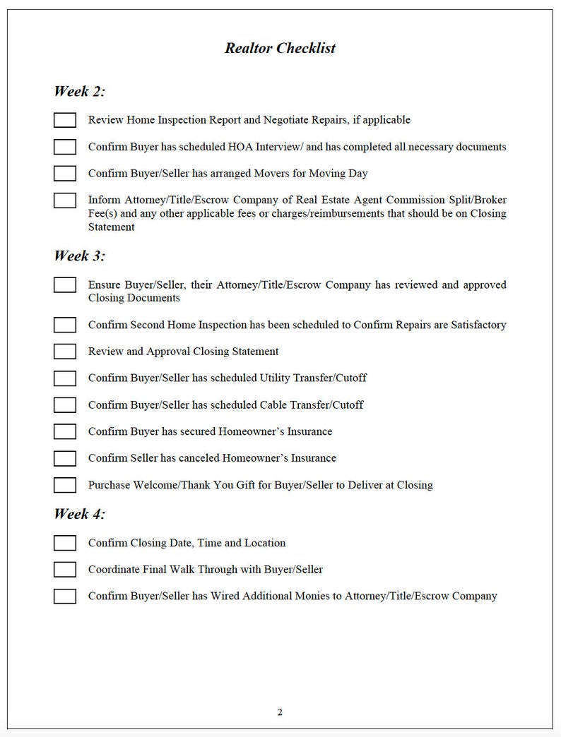 Realtor Checklist Real Estate Checklist Checklist for Real Etsy