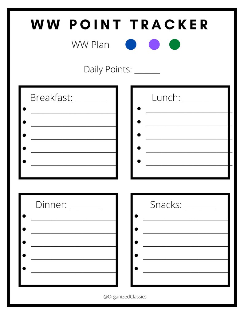Weight Watchers Printable Weight Watchers Point Tracker | Etsy