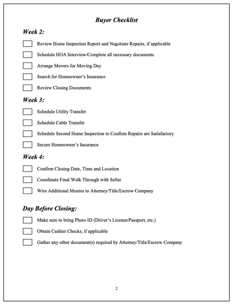 Buyer Checklist Real Estate Checklist Checklist for Real - Etsy