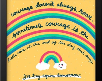 Encouragement Wall Art, Courage Quote Print, Resilience Decor, Colorful Rainbow Art