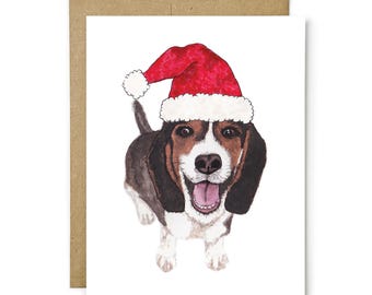 Beagle Christmas Card, Dog Holiday Greeting, Beagle Lover Gift, Blank Greeting Card