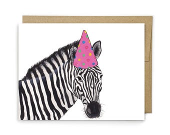 Zebra Birthday Card, Safari Animal Greeting, Kids Birthday, Zoo Party Theme