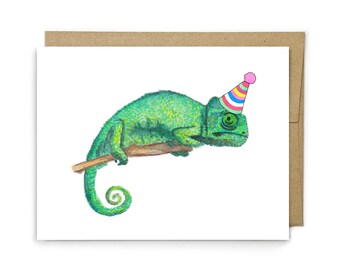 Chameleon Birthday Card, Tropical Animal Greeting, Kids Birthday, Jungle Theme