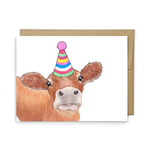 Birthday Card - Cow, Animal Birthday, Animal Card, Cute Greeting Card, Kids Birthday Card, Baby Birthday Card, Cow Birthday, Cow Card