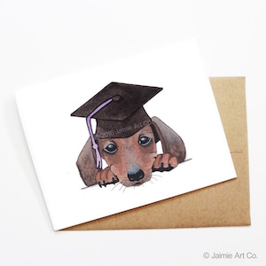 Afstudeerkaart - teckel, afstudeerkaart, collegeafstuderen, middelbare school afstudeerder, gefeliciteerd afstudeerder, gefeliciteerd kaart, leuke hondkaart