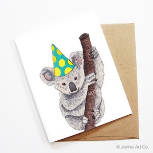 Karta urodzinowa - Koala, Urodziny zwierząt, Karta zwierząt, Słodka kartka z pozdrowieniami, Karta urodzinowa dla dzieci, Karta urodzinowa dla dziecka, Urodziny koali