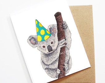 Birthday Card - Koala, Animal Birthday, Animal Card, Cute Greeting Card, Kids Birthday Card, Baby Birthday Card, Koala Birthday