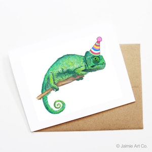 Birthday Card - Chameleon, Animal Birthday, Animal Card, Cute Greeting Card, Kids Birthday Card, Baby Birthday Card, Blank Chameleon Card