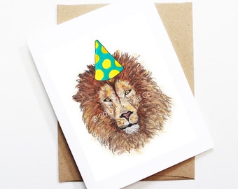 Birthday Card - Lion, Animal Birthday, Animal Card, Cute Greeting Card, Kids Birthday Card, Baby Birthday Card, Blank Lion Card, Lion Card